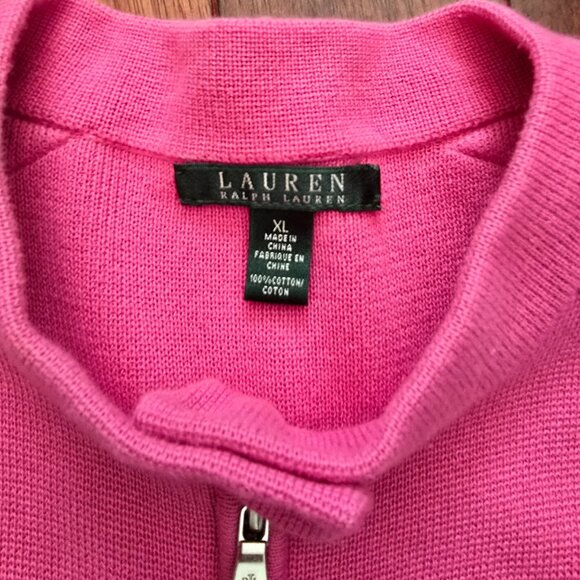 Sweater Womans Ralph Lauren Pink Long Sleeve Zip Front Dressy Sz XL - Picture 2 of 5